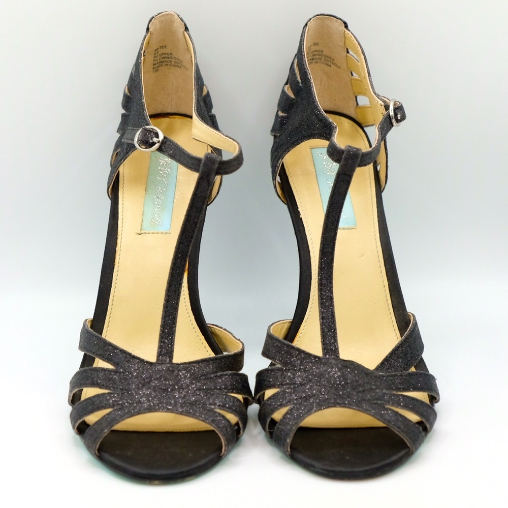 Betsey Johnson Glitter Black Heels size 8.5 Vintage Inspired 🙌🏻✨⏰💭🤝⌛️ - Picture 4 of 16